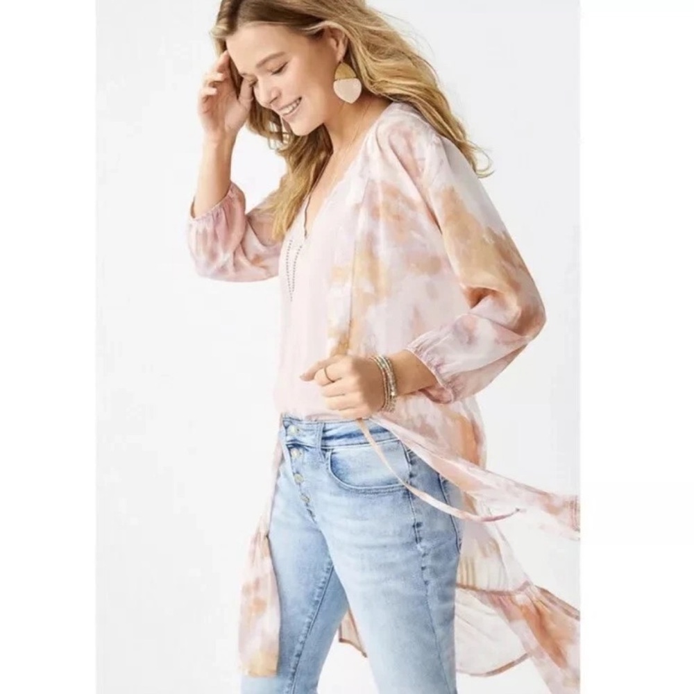 Maurices~ French Pink Tie Dye Tie Waist Kimono~Size Small